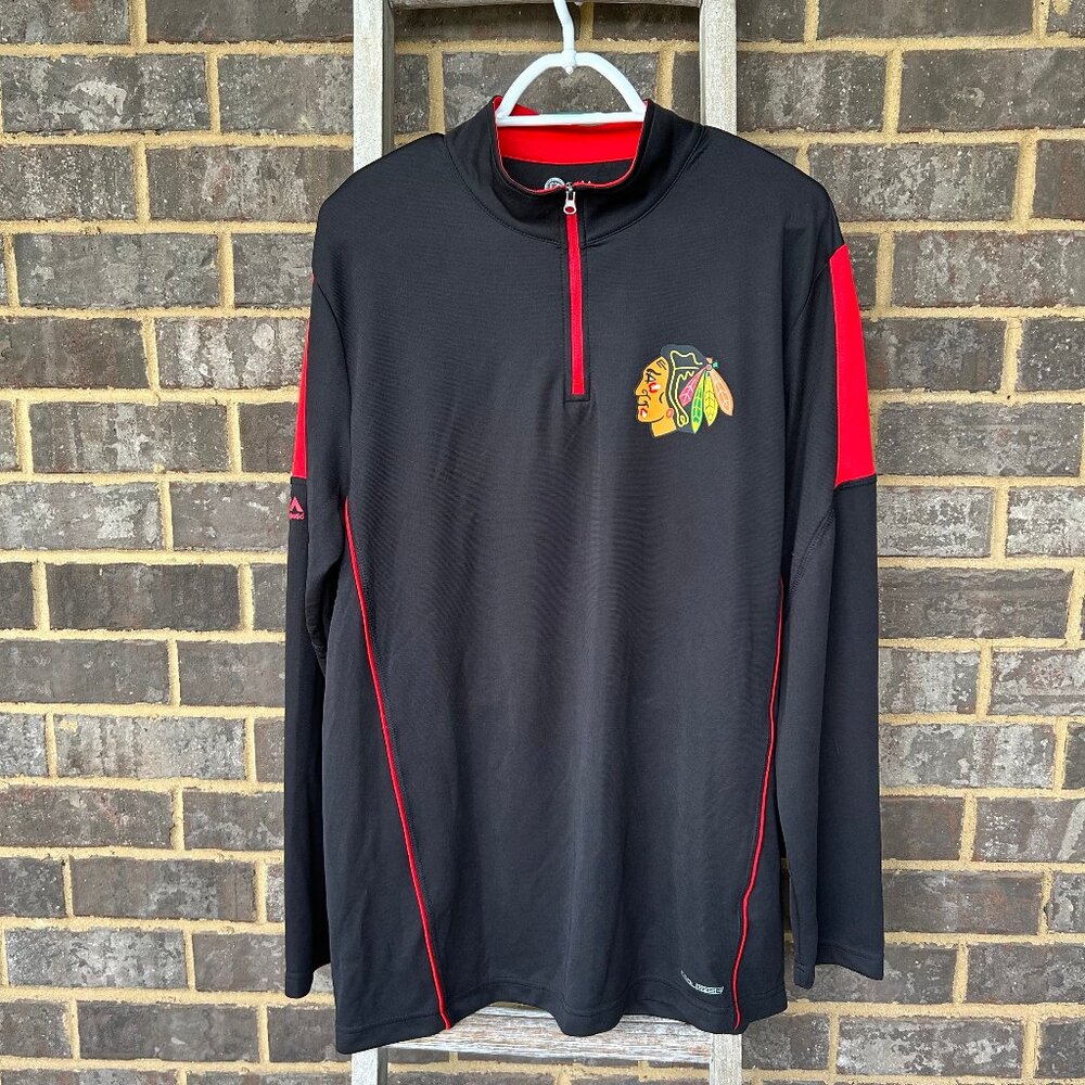 MAJESTIC Chicago Blackhawks Men's Large Cool Base 1/4 Zip Pullover NHL Black